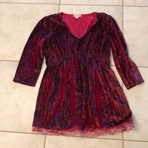 Red velvet tunic blouse